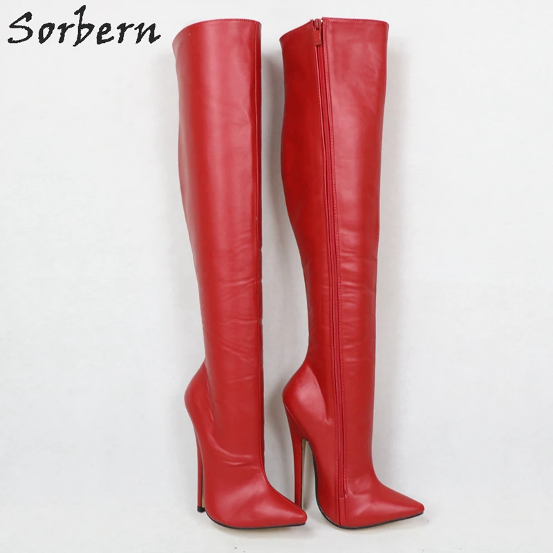 Sorbern/Сапоги до колена с жестким голенищем; женские сапоги до середины голени на заказ; унисекс; большие размеры 18 см; сапоги на шпильке для веганов; персонализированное голенище - Цвет: Красный