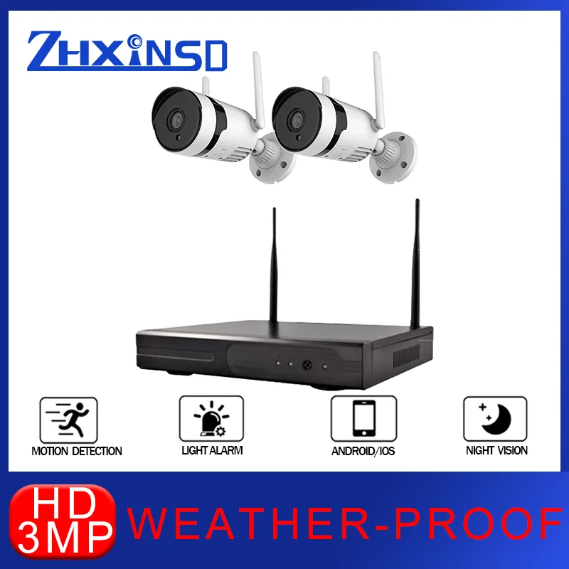 Система видеонаблюдения ZHXINSD Ultra HD 2 канала 3 Мп NVR уличная Всепогодная камера
