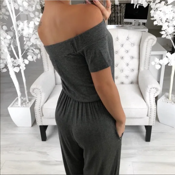 

Fashion Nice Summer Sexy Square Neck Solid Jumpsuit Women Short Sleeve Pockets Casual Romper Female Loose Long Overalls