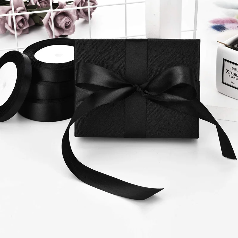 6mm-50mm bow handmade satin Black ribbon 25yards DIY grosgrain ribbons for crafts tapes flower cake gift packaging shop supplies satin ribbons grosgrain ribbon satin ribbon ribbon decoration ribbon supplies wrapping ribbon