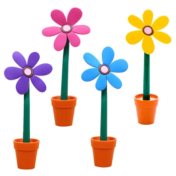 

4pcs Sunflower Ball-point Pen Adorable Flowerpot Ballpoint Pens Stationery for Home School Office