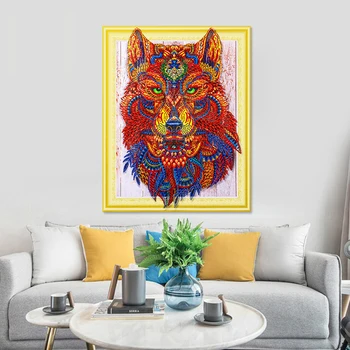 

2020 new DIY diamond embroidered wolf head shape diamond painting rhinestone crystal new home decoration