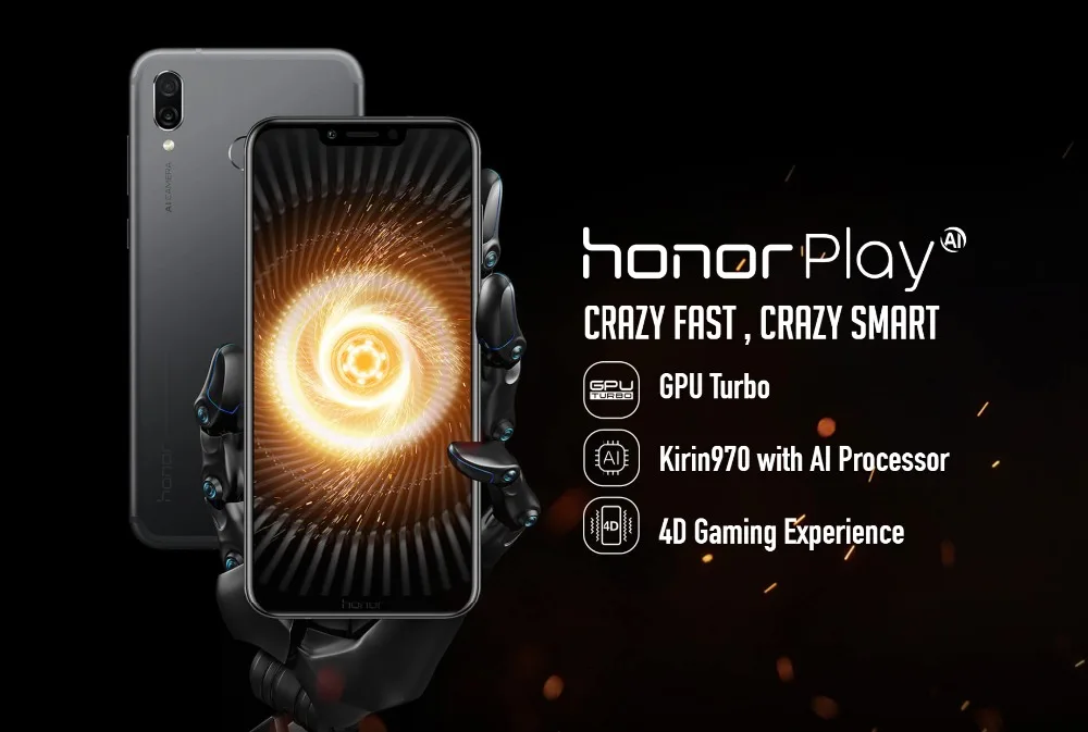 HONOR PLAY, 6,3 дюймов, Android 8,1, смартфон Kirin 970, четыре ядра, 2340x1080, быстрое зарядное устройство, 9 В/2 А, 16,0 Мп