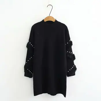 

SuperAen Plus Size Solid O Neck Sweaters for Women 2020 New Korean Style Half-Collar Woolen Beaded Fur Sleeve Fashion Sweater