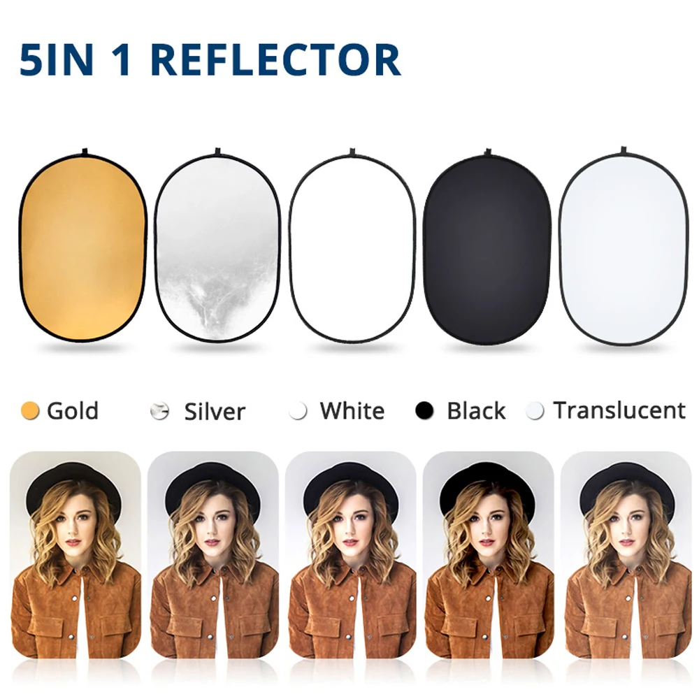 Oval Portable Reflector 5 in 1 Photography Studio 60x90cm Collapsible Reflector for Outdoor Studio Reflector 5