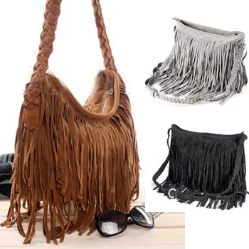 

Hirigin 2020 Newest Fashion Solid Scrub Faux fur Women Trending Cross Body Bag Tassel Suede Fringe Messenger Shoulder Handbag