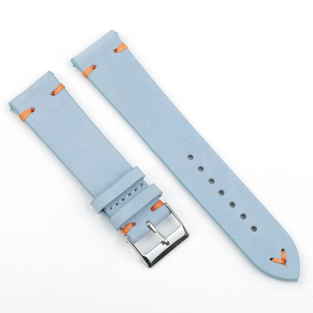 High Quality Suede Leather Vintage Watch Straps Blue Watchbands Replacement Strap for Watch Accessories 18mm 20mm 22mm 24mm Blue-Orange Line