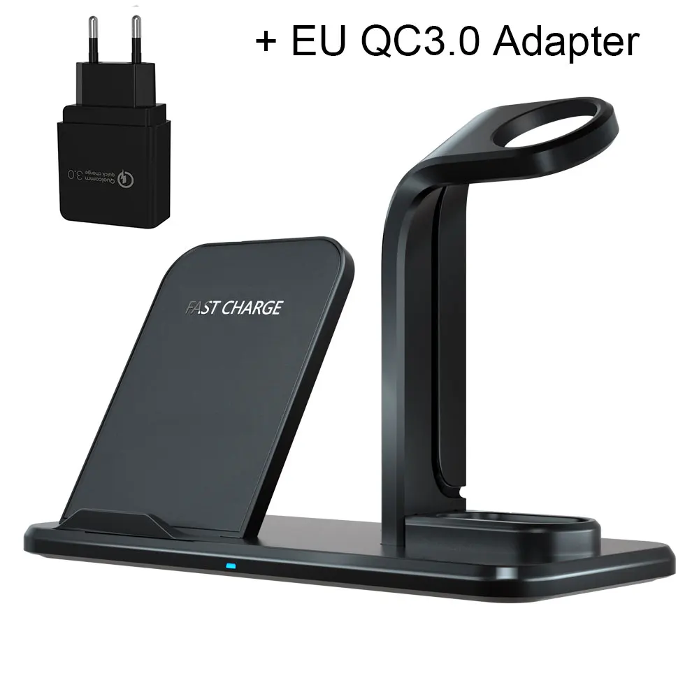 Add EU Adapter Qi Беспроводная зарядная док-станция держатель для Apple Watch 4 3 2 Airpods iPhone 11 Pro X XS Max XR 8 Plus Индукционная зарядная станция - Цвет: Add EU Adapter