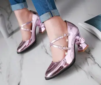 

Europe and the United States spring and autumn thick with single shoes female color shaped with patent leather square head women