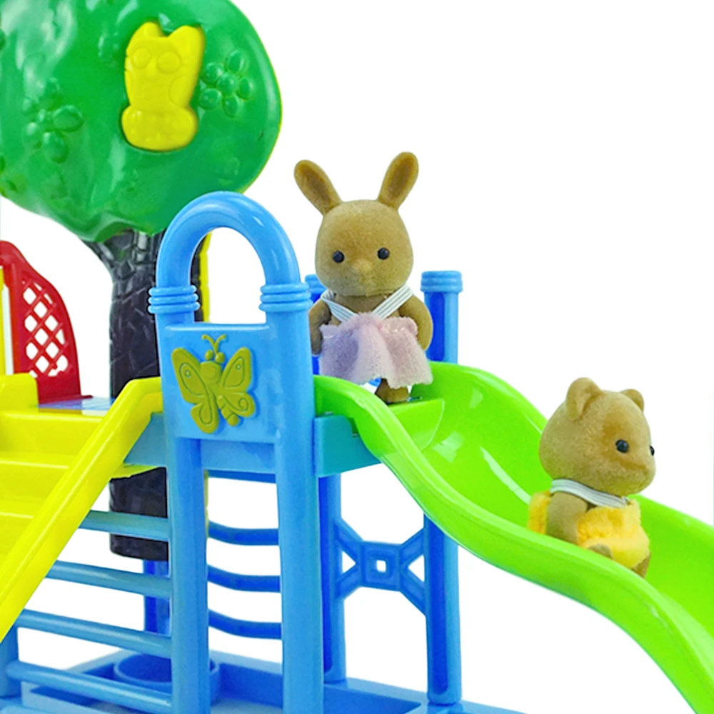 Forest Family Playground 1:12 Brown Bear Rabbit Panda Dollhouse Miniature Scene Slide Seesaw Swing Doll House Girl Toy Gift 2