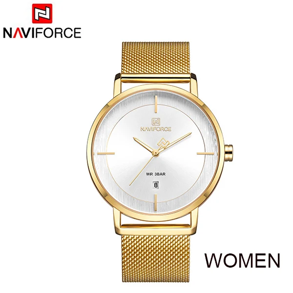 Gold No Box Women NAVIFORCE браслет из нержавеющей стали часы для женщин классические минималистичные сплав аналоговые женские кварцевые наручные часы Relogio - Цвет: Gold No Box Women
