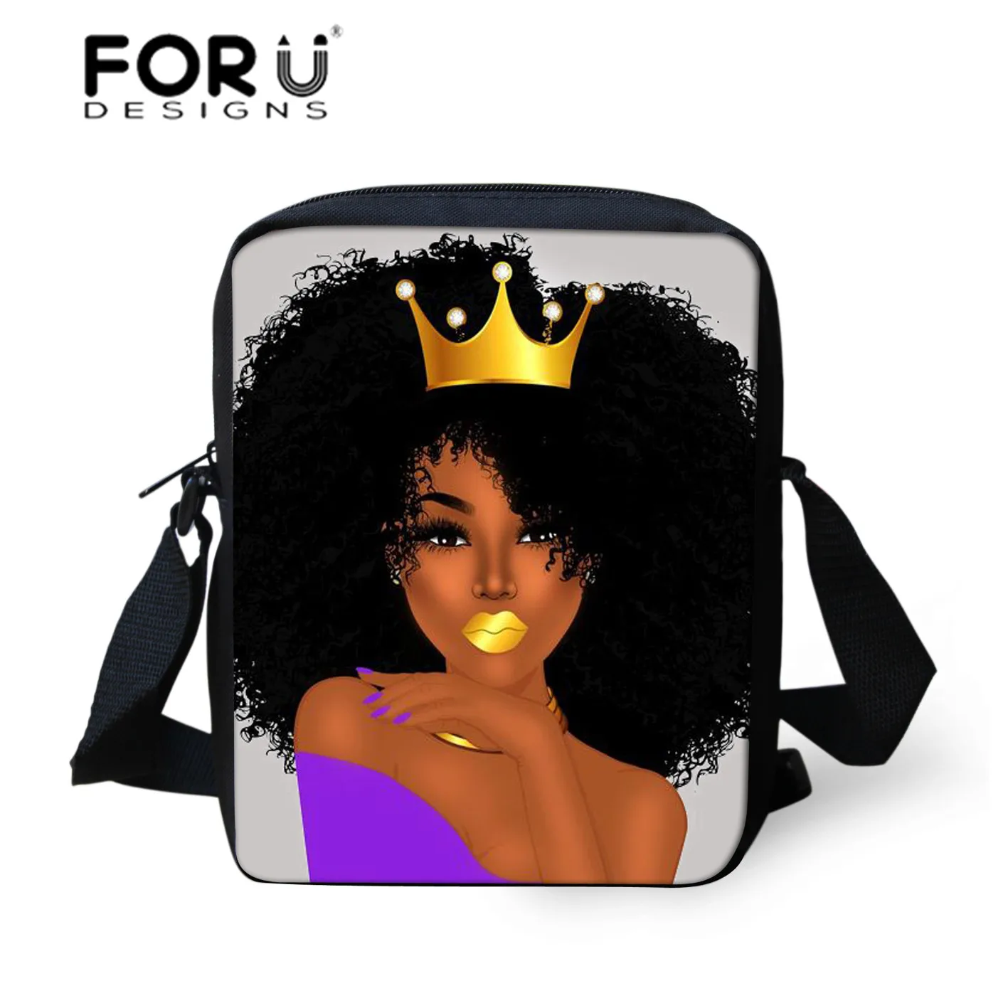 

FORUDESIGNS Black Queen African Girls Printing Women Handbags Ladies Shoulder Messenger Bag for Females Mini Crossbody Bags 2019