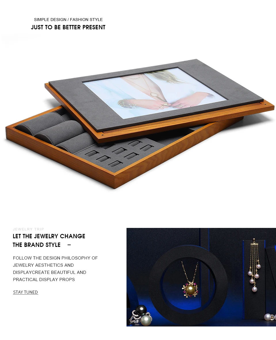 DIGU Jewelry Display Tray Wood Pendant Earrings Rings Fashion Square Box Jewelry Display Storage Props