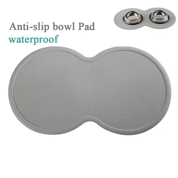 

Anti-slip Pet Feeding Mat Waterproof for Double Dog Bowls Silicone Non Skid Wear-resistant Pet Water/Food Holder