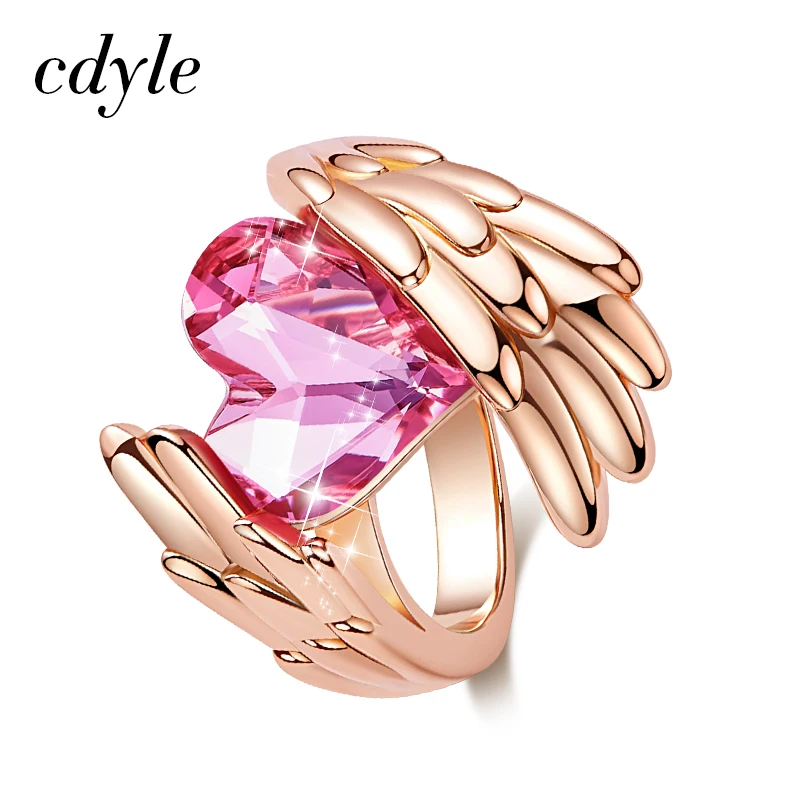 Cdyle женское золотое кольцо украшенное кристаллами от Swarovski крылья ангела в форме