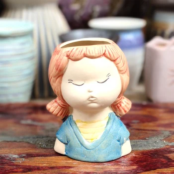 

Cute Flower Pot Cartoon Girl Boy Succulent Pot Mini Micro Landscape Flower Decoration Garden Colorful Flower Pot FP8