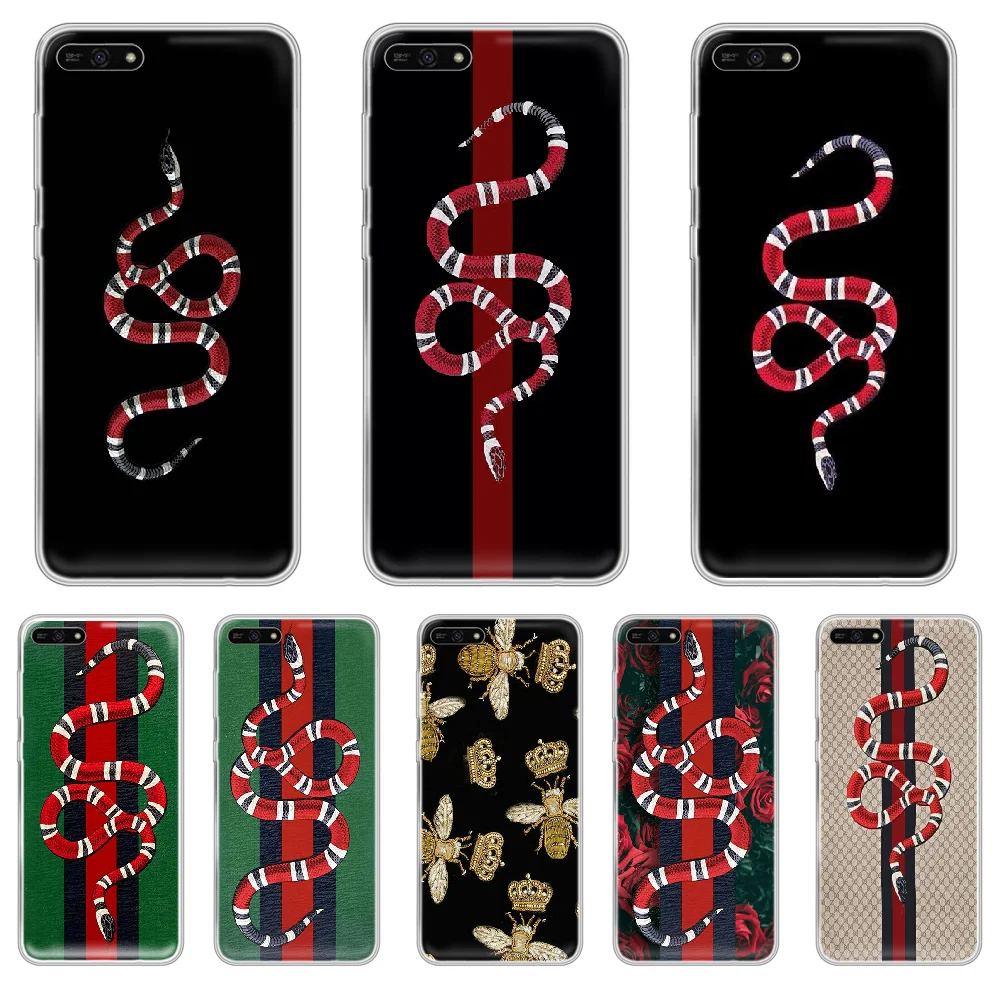 

Italian luxury brand snake Phone Case hull For HUAWEI honor mate 7A 8S 8X 9 9X 10 20 30 pro lite transparent back trend Etui art