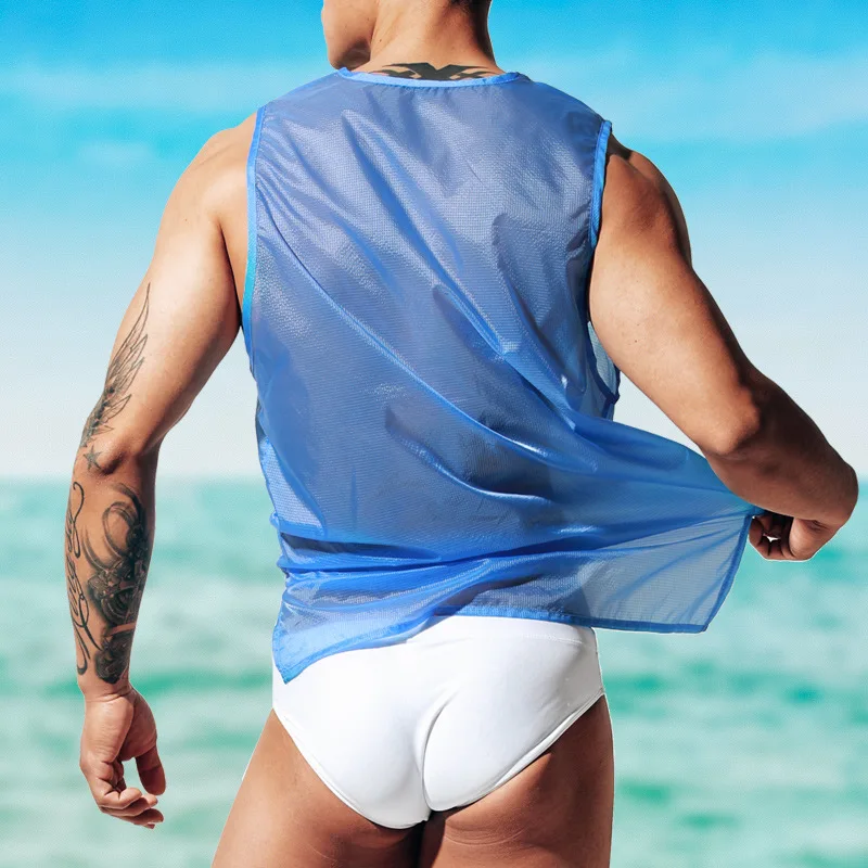 Ultra-thin Soft Surf Swim Shirt Men Sleeveless Beach Sun Proof Shirts Quick Dry Water Sport Sails Surfing T Shirt Desmiit Brand
