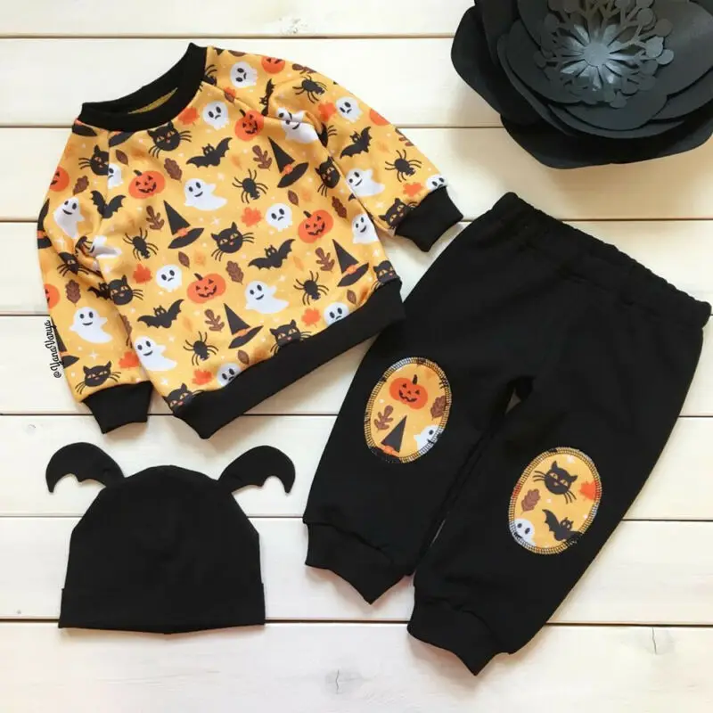 

PUDCOCO UK Kids Baby Boy Girl Halloween Clothes Tops T-shirt+Pants+Hat Outfits Tracksuit Support wholesale