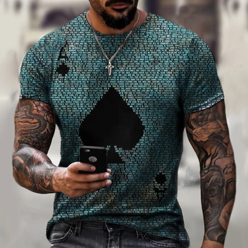 Men's T shirt New Short Sleeve T Shirt Summer 2021 Mens Clothing Casual Ace Spades Card Letters Print Loose Tops T shirt For Men