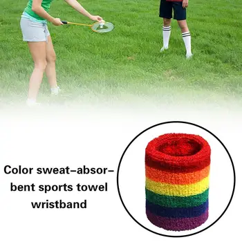 Unisex Sport Zweetband Zweetband Wrist Protector Rainbow Badstof Badminton Band Kleur Basketbal Running Zweet 1 Pc Brace Stolsel F7E1
