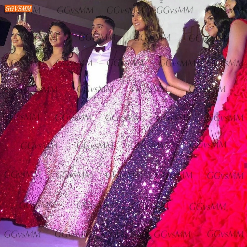 Glitter Purple Prom Dresses Long Lace Up Sequin Ball Gown Women Dress Formal Custom Made 2020 Vestidos Do Baile De Finalistas
