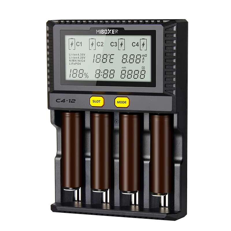 Meilleur MiBOXER C4 C4 12 C8 chargeur de batterie 4 fentes écran LCD pour Li ion LiFePO4 Ni MH ni cd AA 21700 20700 26650 18650 RCR123 18700