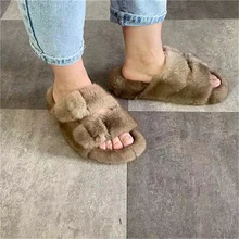 

And American Popular Slippers Luxury 10% Mink Slippers Mink Sandals Doudle Buckle Slippers Female Fluffy Slippers