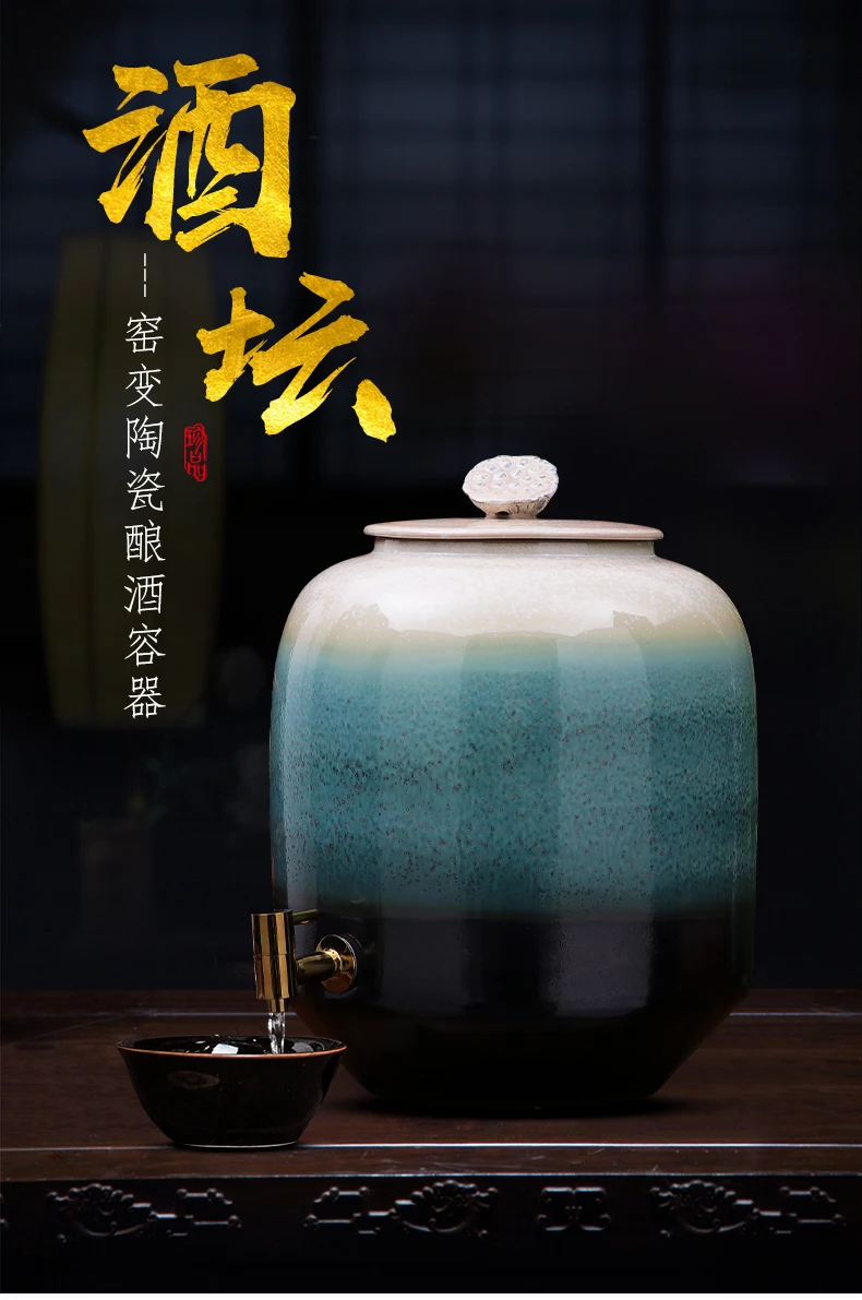 

Jingdezhen Ceramics Craft Supplies Best Handmade Traditional Craft Creative Home Winemaker Wine Jar with Faucet Storage Tank 15