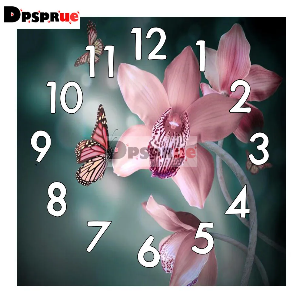 

Dpsprue Full Square/Round 5D Diamond Painting Kit With Clock Cross stitch Diamond Embroidery Mosaic Flower Gift DC018