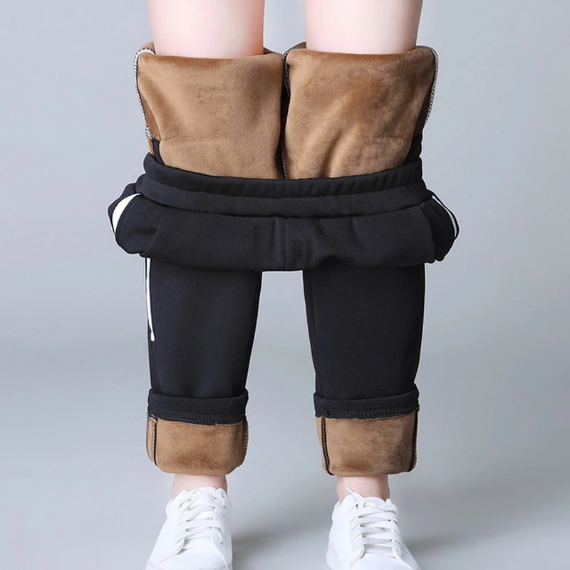 JORSEA зимние теплые штаны женские свободные полосатые флисовые шаровары Femme