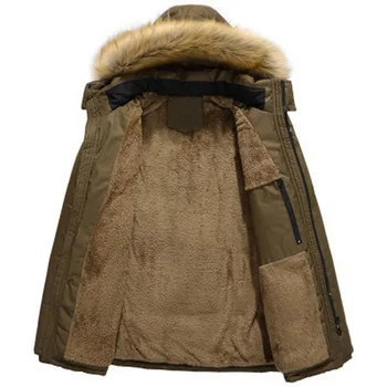 

Men Hooded Jacket with Pockets Winter Warm Fur collar Men's Patchwork Thick Outwear Male Coats