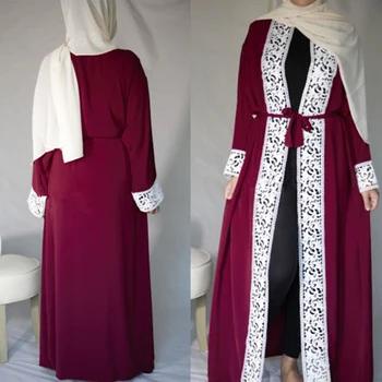 

Siskakia Fashion lace Trim Patchwork Middle Easte Muslim Women robe Ramadan Eid Mubarak Turkey Dubai Caftan Jubah Kimono Abaya