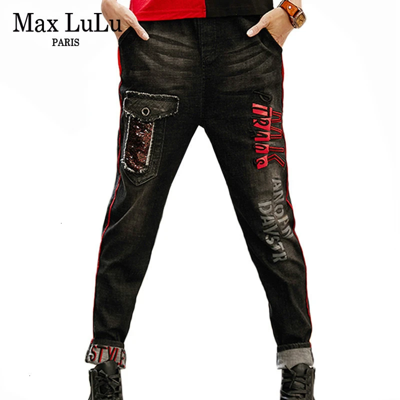 Max LuLu 2019 Роскошные корейские винтажные женские штаны шаровары черные рваные