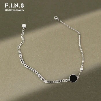 

F.I.N.S Korean S925 Sterling Silver Anklet Black Enamel Zircon Slim Cross Chain Ankle Bracelet Foot Simple Asymmetric Chain