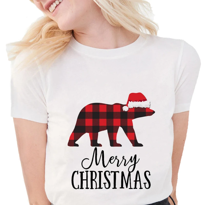 Merry Christmas t shirts women Kawaii graphic tees Soft Cotton white Tops happy New Year female T shirt