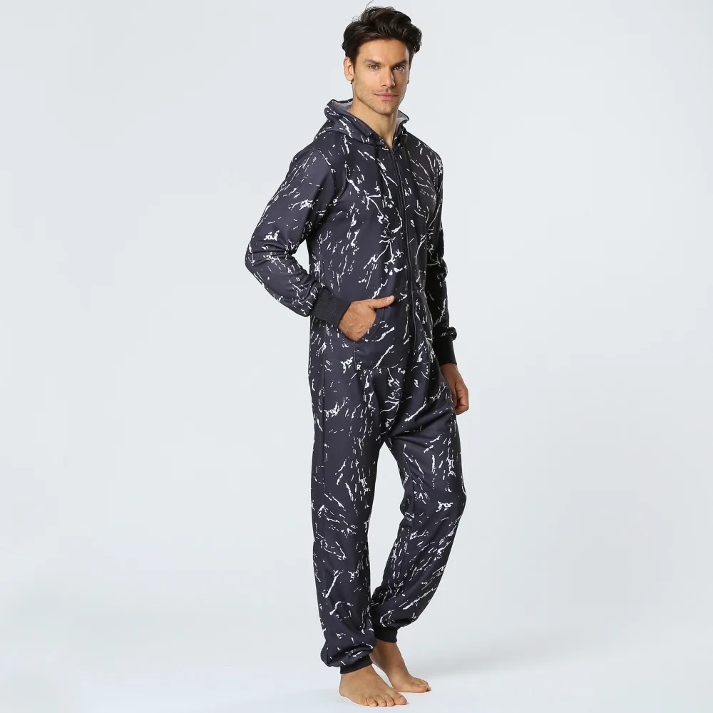 Pijama Hombre Hooded Jumpsuit Men Satin Pajamas Onesie Adults One Piece Sleepwear Long  Man Night Wear 2XL With Tmall Quality