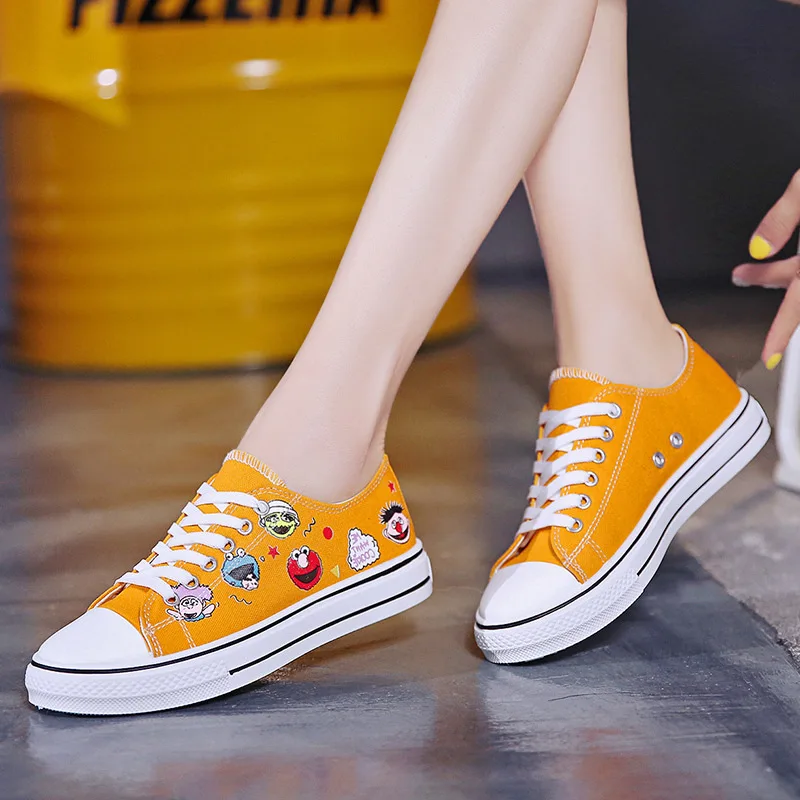 

Autumn New Style Lace-up Fun Cartoon Students Canvas Shoes Women's Breathable Low Top Single Shoes Comfortable WOMEN'S Flat-heel