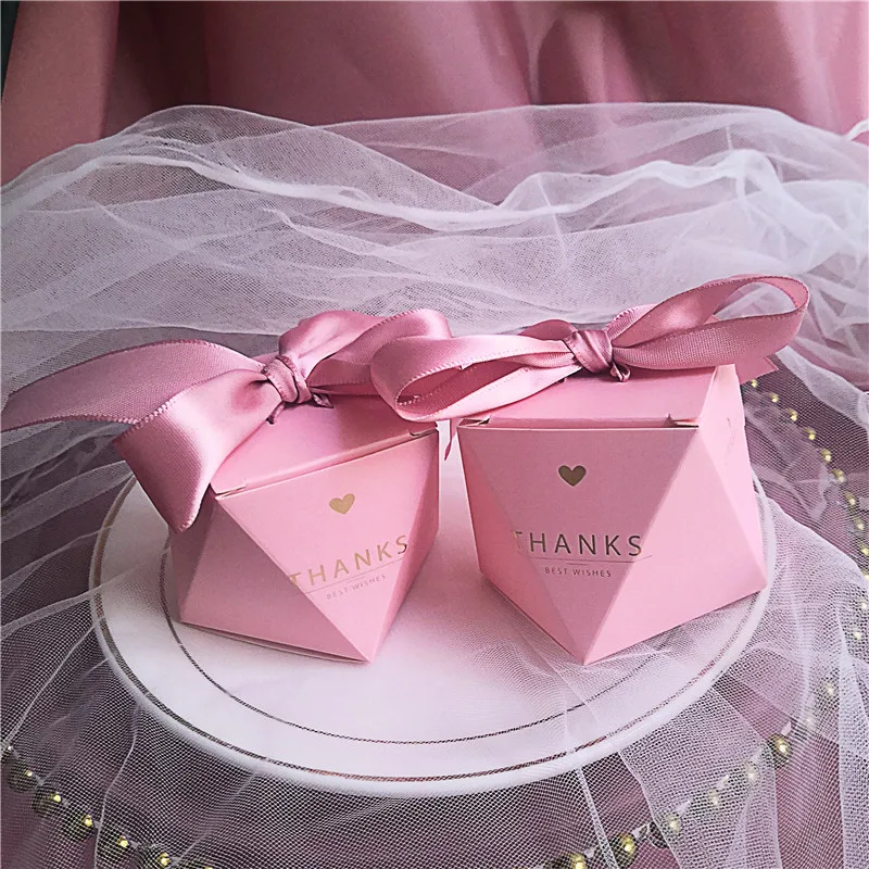 

New Europe Pink Diamond Style Gift Box for Baby Shower Birthday Party Candy Box Sweet Chocolate Boxes Wedding Favors Decoration