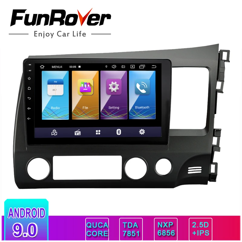 Best FUNROVER IPS+2.5D Android9.0 car DVD multimedia GPS For honda CIVIC 2006-2011 Right-hand driving Civic stereo Navigation radio 0