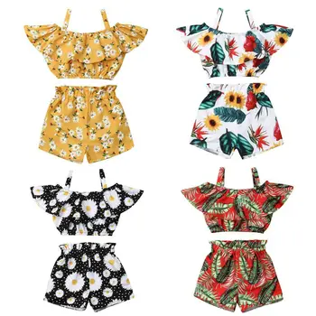 

2Pcs Kids Toddler Baby Girls Crop Tops Floral Short Pants Outfits Clothes UK