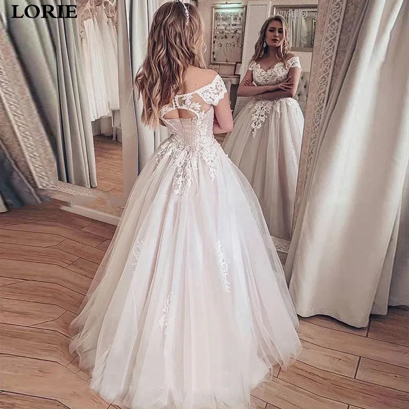 LORIE кружевное свадебное платье трапециевидной формы Vestidos de novia с открытыми плечами кружевное сексуальное свадебное платье со шнуровкой на спине свадебные платья