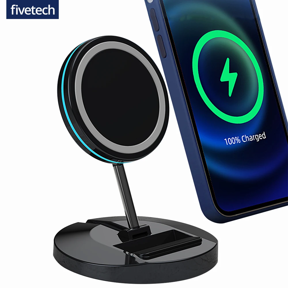 Fivetech Magnetic Wireless Charger For Magsafe iPhone 12 Pro Phone Holder 15W Fast Wireless Charging Removable Desktop Bracket