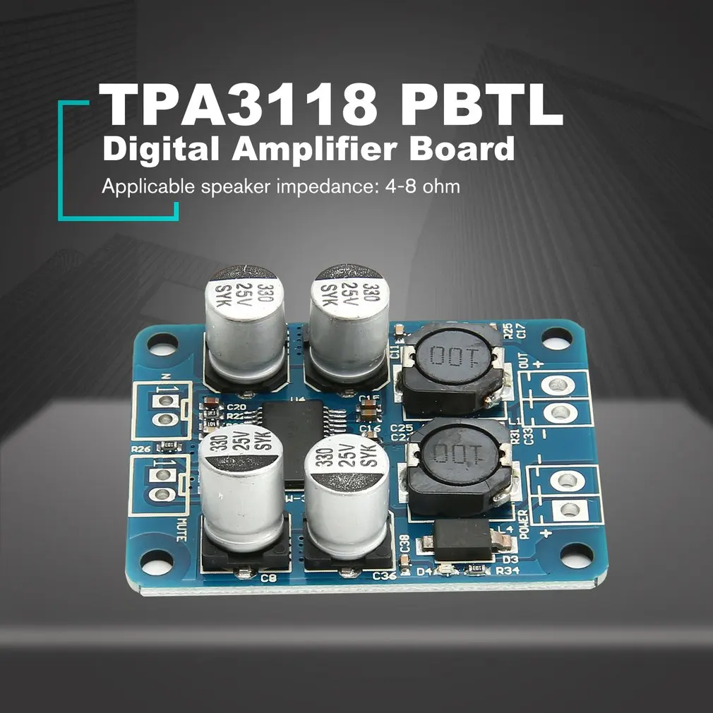 TPA3118 PBTL 60 Вт моно цифровой аудио усилитель плата AMP Чип модуля 4-8 Ом заменить TPA3110 для Arduino DC8-24V 1X60 Вт