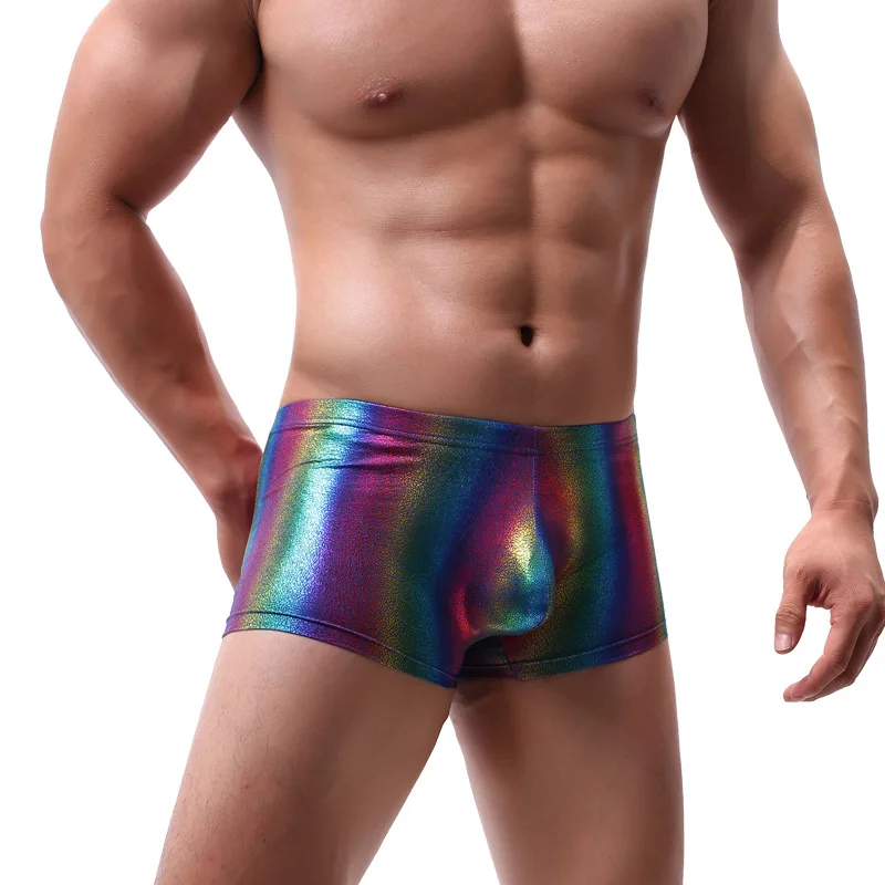 

Snake Skin Leather Sexy Mens Underwear Boxers Brand Open Front Crotchless Boxer Shorts Men U Convex Low Waist Male Underpants