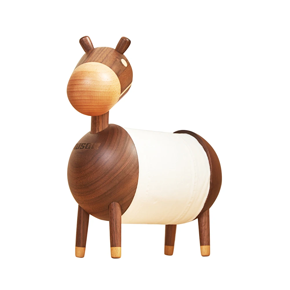 

Cartoon Donkey Creative Paper Towel Holder Solid Wood Toilet Paper Roll Paper Holder (Walnut)