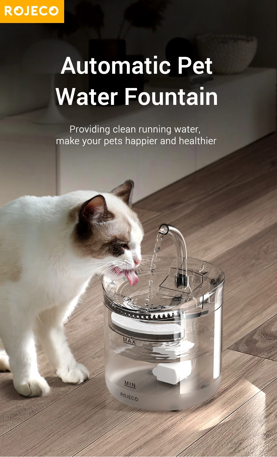 Rojeco gato fonte de água automático pet