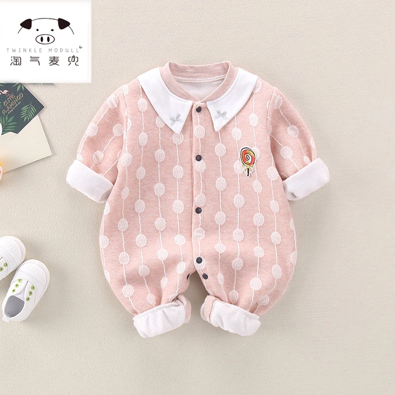 pink Dot Хлопковый комбинезон для новорожденных; комбинезон с цветочным узором для маленьких мальчиков и девочек; Осенняя кружевная одежда с длинными рукавами для малышей; Милая одежда с героями мультфильмов - Цвет: pink Dot