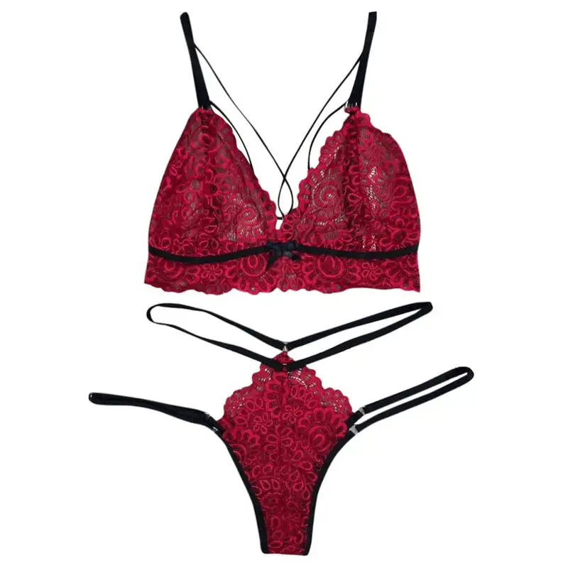 Wine Red Сексуальный бюстгальтер комплект женской моды Кружева Сексуальный Слинг майка на бретелях бюстгальтеры и трусики Комплект с ремешками Babydoll комплект Lenceria 661BRS10 - Цвет: Wine Red