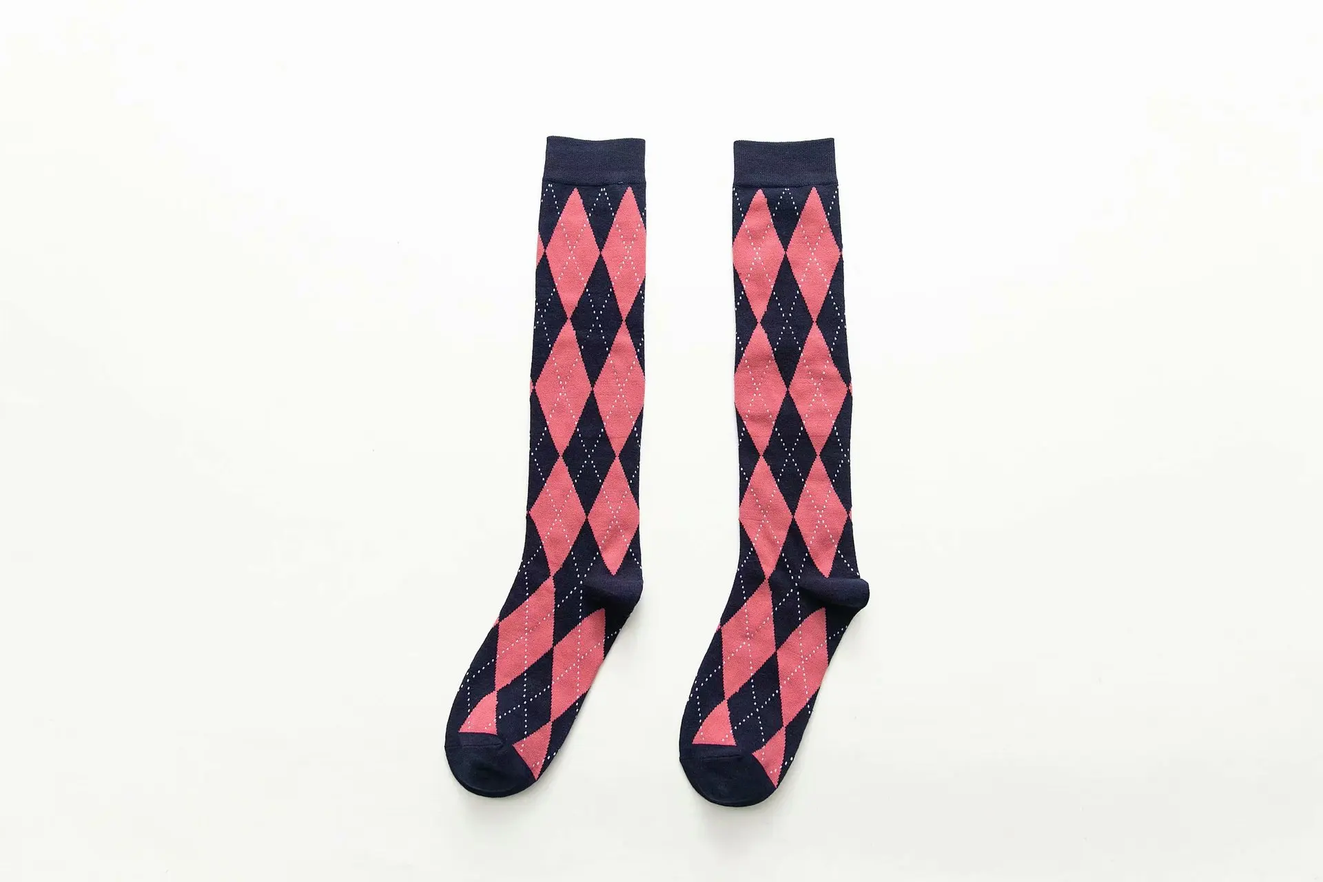 WH19 осень-зима новые стильные хлопковые носки ромб носки до колена ворс стиль трубы женские носки чулки